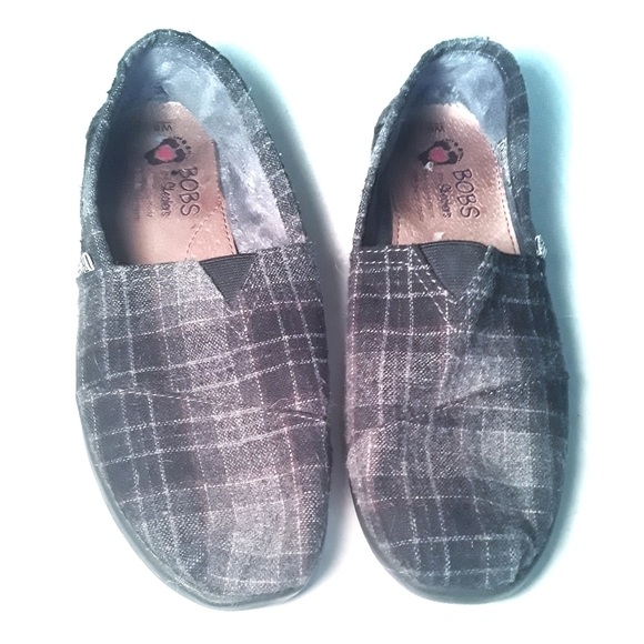 BOBS For Sketchers Grey Plaid Shoes - Picture 2 of 9